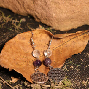 Ohrringe Amethyst Bergkristall Blume des Lebens
