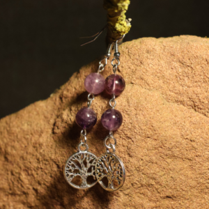 Ohrringe Amethyst und Fluorit Baum des Lebens
